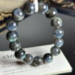 Close-up of Single Labradorite Bead with Intense Blue Flash