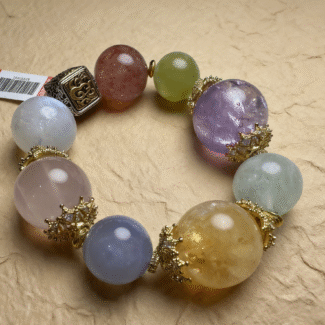 Eight Natural Crystal Bracelet Showcasing Five Elements Harmony
