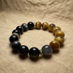 Full View of Tiger's Eye, Silver Obsidian and Moonstone Bracelet
