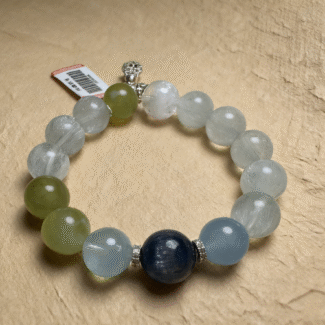 Overhead Shot of Five-Element Crystal Alignment in Bracelet